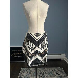Express Black and White Sequin Pencil Skirt